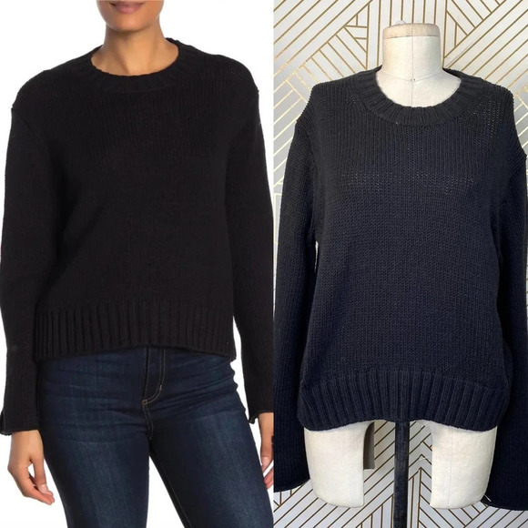 360 Cashmere Savannah Sweater Button Trim Crop Knit Cotton Black Size Small - Picture 1 of 11